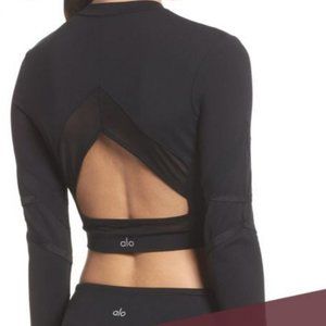 ALO Yoga Open Back Cutout black long sleeve crop top - XS
